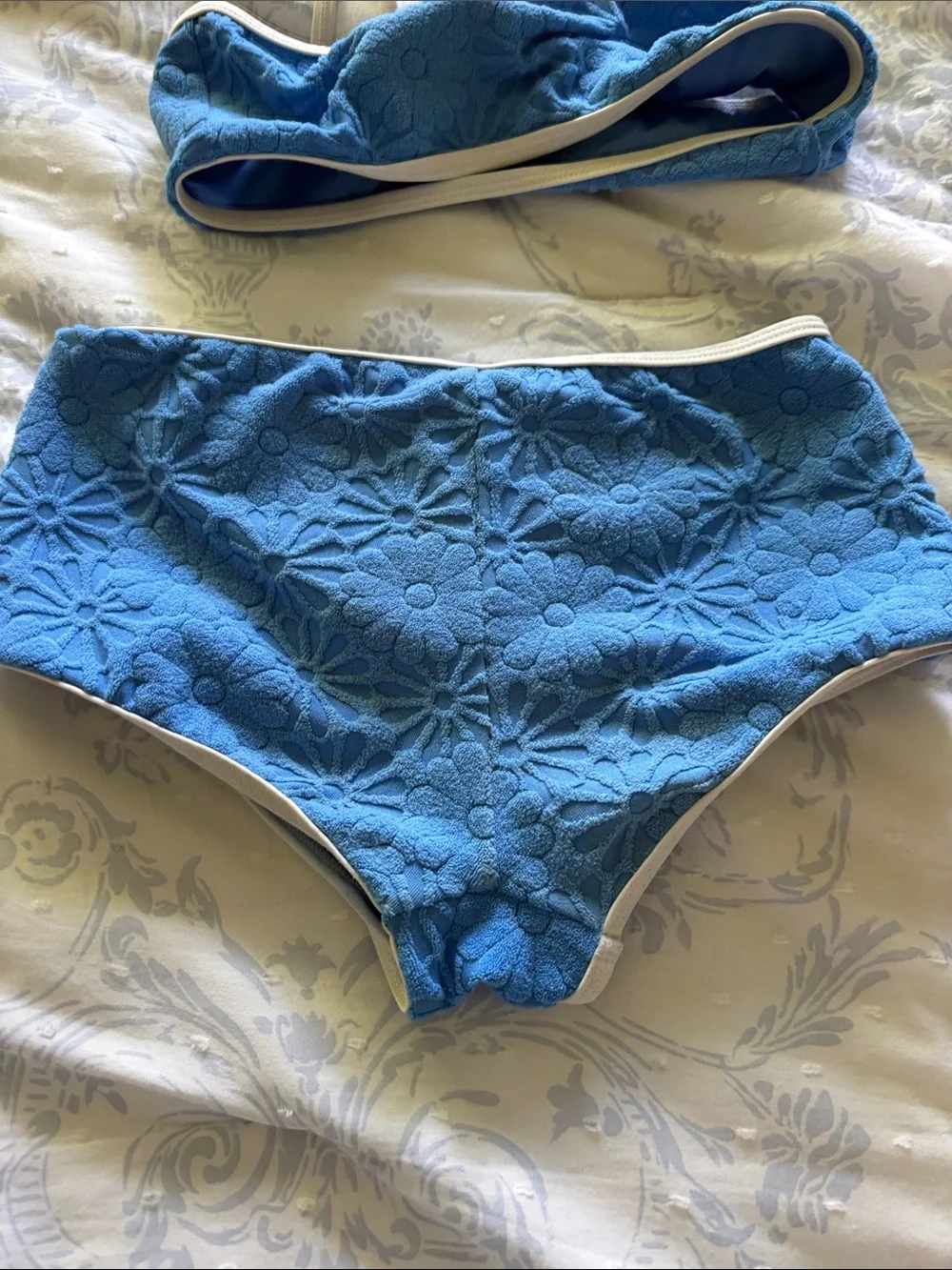 Girls Blue Floral Lace Bikini Set with Contrast Trim
